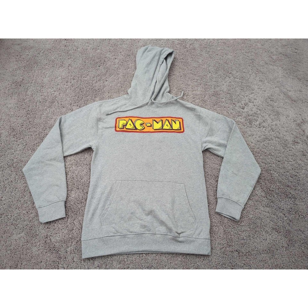 Pac-Man Hoodie‎ Mens Medium Gray Pullover Sweatshirt Arcade Video Game Classic